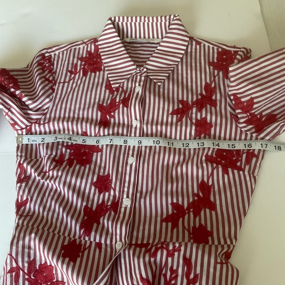Zara Striped Embroided Dress Red  Midi XSmall - Picture 11 of 15